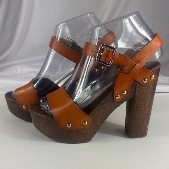 Vintage Mossimo Faux Wooden Heels with Orange Strap - Picture 4 of 15